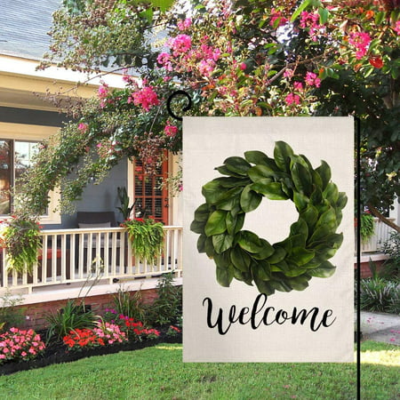 Welcome Magnolia Spring Wreath Small Garden Flag Vertical Double Sided 12.5 x 18
